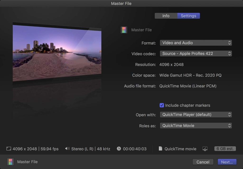 Wide-Gamut HDR in Final Cut Pro X Exporting a Wide-Gamut HDR Project When you re ready to export a project as a wide-gamut HDR master, it s usually best to use the Master File destination in the