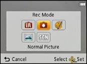 Basic Selecting the Recording Mode 1 Press [MODE]. 2 Press 3/4/2/1 to select the Recording Mode. 3 Press [MENU/SET].