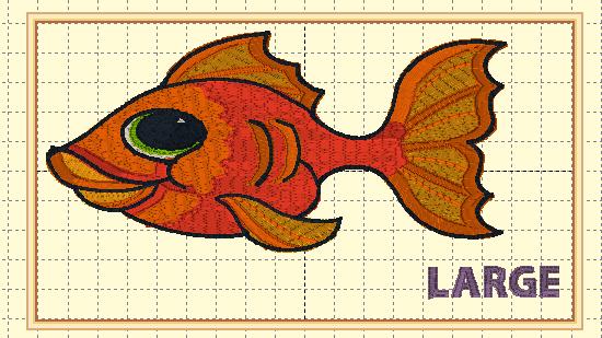 Click on the Text icon and type in the word LARGE. Use the Block font and the default size. Place the word below the lower right side of the fish (as shown in the following illustration).