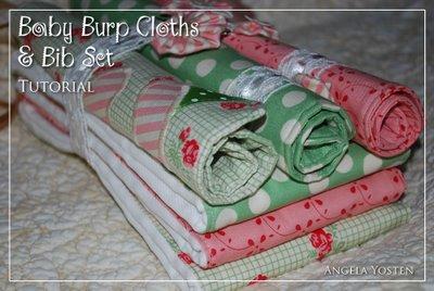 Original Recipe Baby Burp Cloths & Bib Set by Angela Yosten Ingredients: 4 Fat Quarters - featured Sweet by Urban Chiks 3 cloth diapers with absorbent padding 1/2 yard Pellon Fusible Fleece 16" of