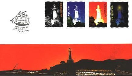 1999. Lighthouses singles on information sheet produced for AUSTRALIA 99