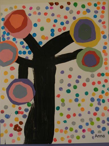 Giant trees were painted in black and the colored circles were added to