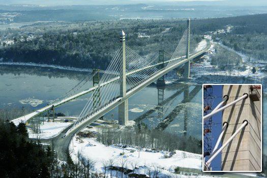 Figure 1: The Penobscot Narrows Bridge in Maine, U.S.A. Figure 2: Arrangement of stay cables tested EXPERIMENTAL SETUP AND PROCEDURES Dynamic testing was performed in two phases.