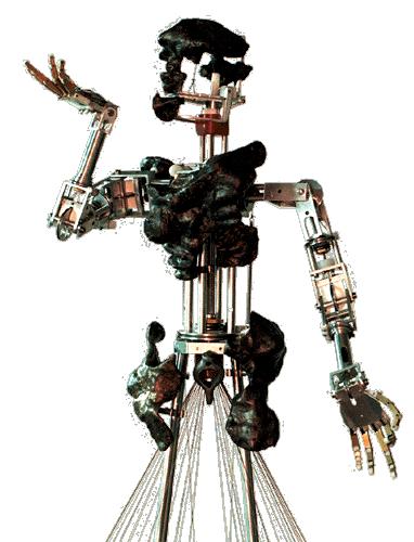This is Slave Zero, a halfscale robotic actor with 21 servo actuators & 42 degrees of freedom.