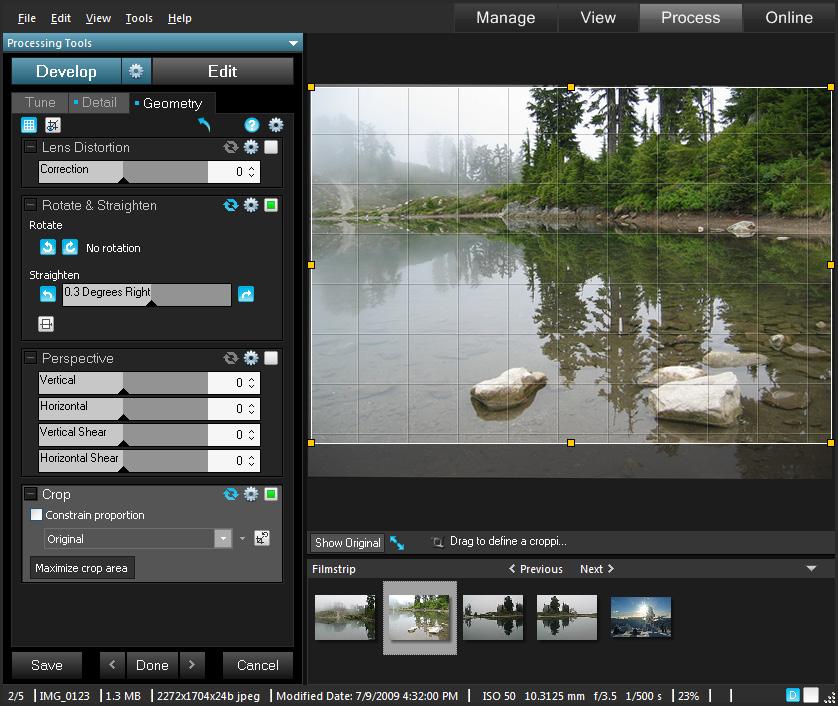 ACDSee Pro 3 tutorials: Process overview Use the Geometry tab to crop, rotate, straighten or fix lens distortions.