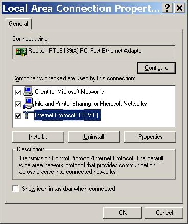 Select (single-click) Internet Protocol (TCP/IP), and click the Properties button.