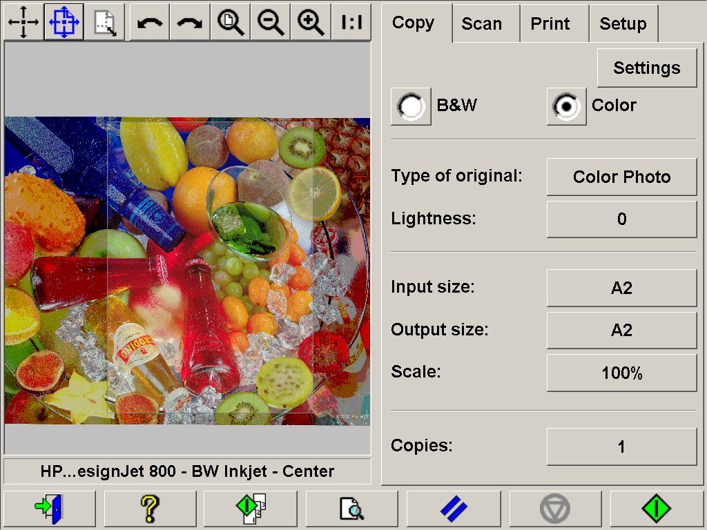 the paper frame The paper frame defines the area of the image that will be copied. Its size is determined by the size settings made in the Copy Tab dialog.