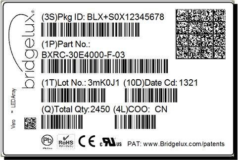 COB arrays also contain markings for internal Bridgelux