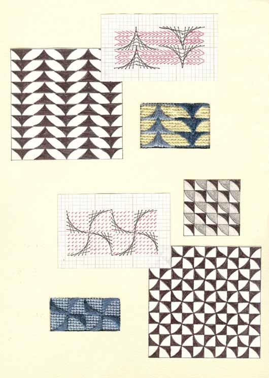 STITCHES: The filling stitches used in the illustrations were the Diagonal Tent Stitch and the Reverse Tent Stitch.