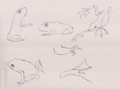STEP 2 Draw for 10 Minutes Rather than doing a specific number of drawings, take 10 minutes or so and just flip through the pages and draw frogs... parts of frogs, whole frogs, just the hind legs.