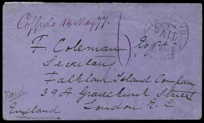 The Franks 307 THE BLACK FRANK: 1874 (Feb. 16) double rate official envelope sent by the Postmaster, George Travis to his daughter in Lincolnshire, with the Frank and ms.