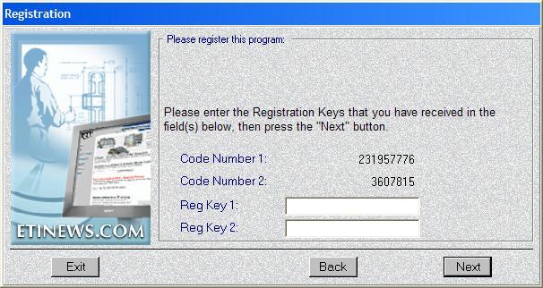 Step 7: A window containing a set of Code Numbers and requesting a set of RegKeys will appear.