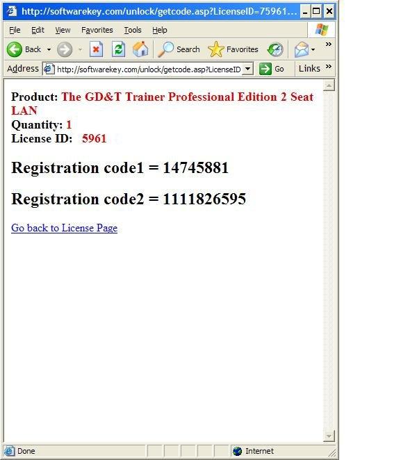 Step 10: This window will ask you to enter Code 1 and Code 2. These numbers are on the GD&T Trainer s registration screen as Code Number 1 and Code Number 2.