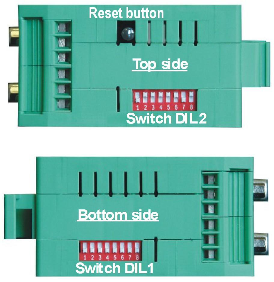 7 - DIL switch settings The unit is fitted with two 8-position DIL switches; one (DIL1) is located on the bottom side while the other (DIL2) is located on the top side of the unit.