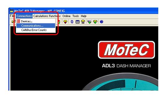 12 MoTec Dash configuration To configure MoTec Dash (AD2, ADL3 and SDL3 only) run MoTec software (in the image here below MoTec ADL3