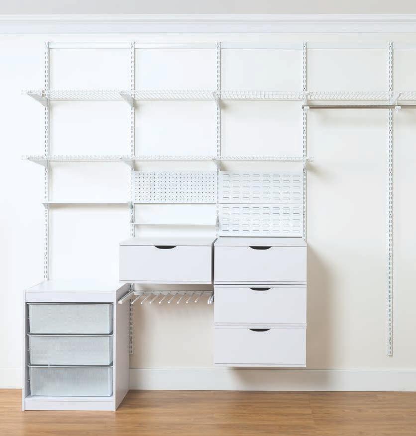 01 HANG TRACKS 05 SHELVING HOME SOLUTIONS EXPLAINED Home Solutions is based on a versatile wall-mounted strip system that can be completely customised to suit your current requirements, as well as