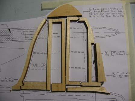 FIN/RUDDER CONSTRUCTION 49) Locate the laser cut rudder parts RD1-RD5 and cut tags