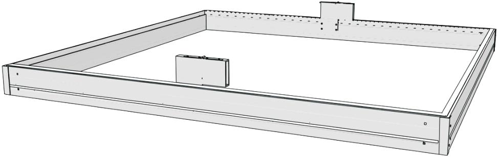 02L 001 005 B1 008 014 Install the two roof hinges on the beams [B1] by first inserting two tab nuts [001] into the bottom interior groove of both beams.