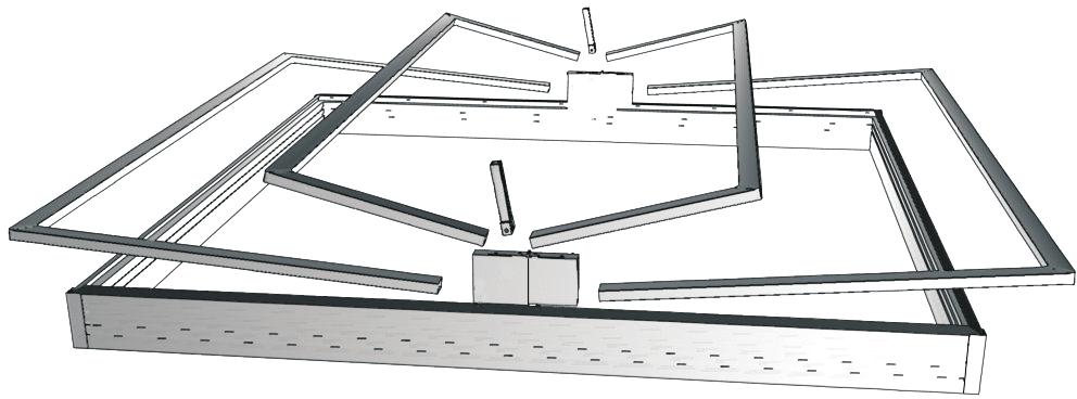 Assembling the Roof Framework 6 TS1 TS2 TS3 TS2 TS1 B-B D-D C-C E-E Lay the trusses on top of the beam assembly in the order and orientation shown by the diagram above.