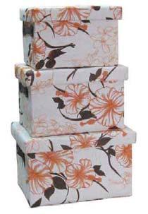 Floral designs in green, orange and purple Nesting storage with