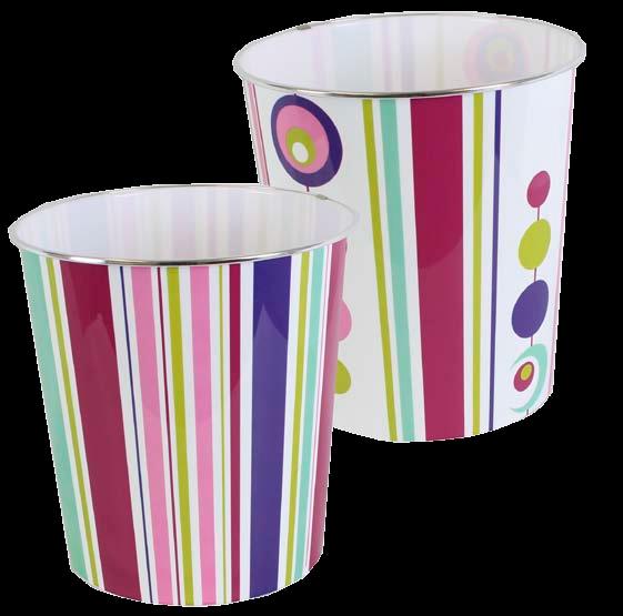 Plastic waste paper bins Spots & stripes designs Easily wiped clean Ideal for living rooms, bedrooms,