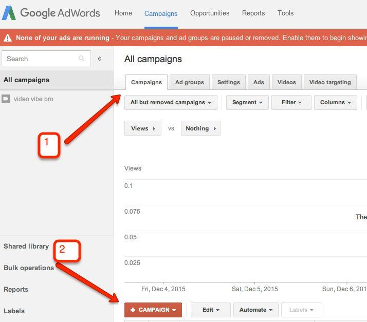 Campaign Setup The first thing you need to do, after logging into your Adwords account is to set up
