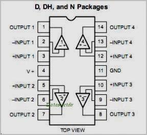 Pin Configuration of LM324 Fig. 12: LM324 Pin Configuration LM324 Features Supply Voltage, V+ : 32V Differential Input Voltage : 32V Input Voltage : 0.3V to +32V Input Current (VIN < 0.