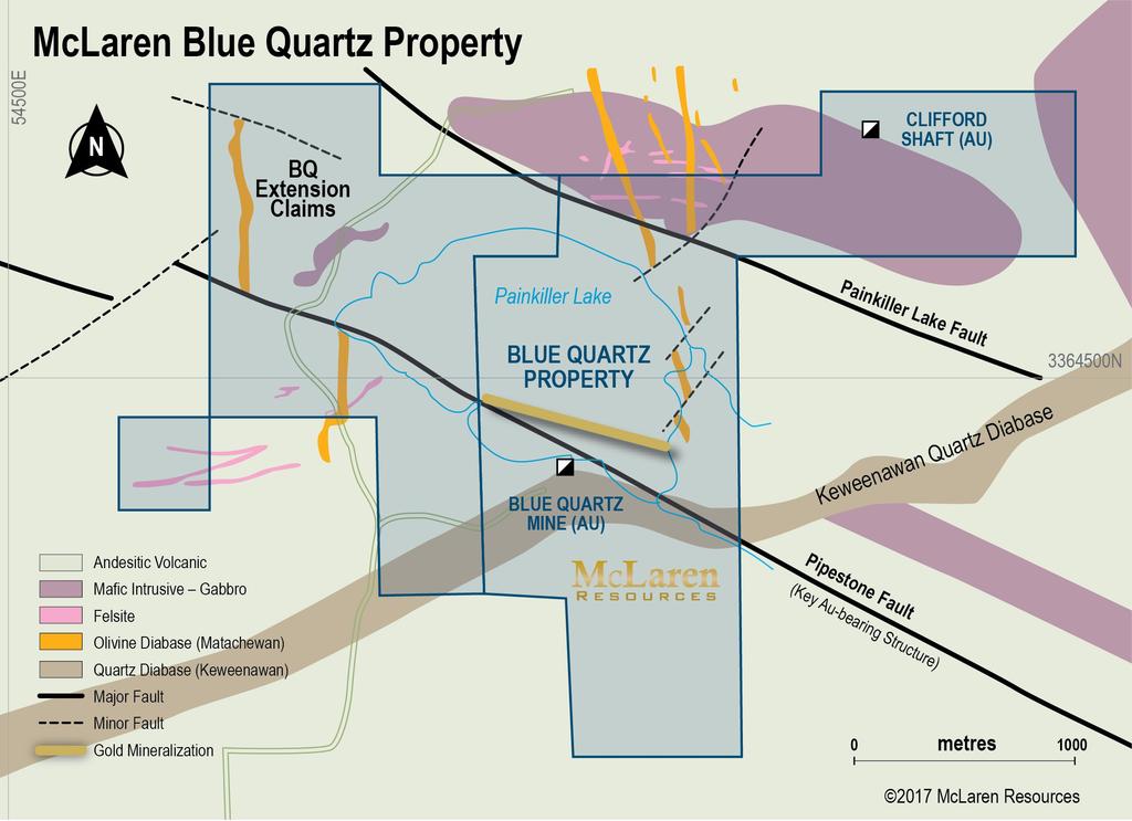 Blue Quartz Geology Located on favourable geology for gold discovery Near Destor Porcupine Fault regional