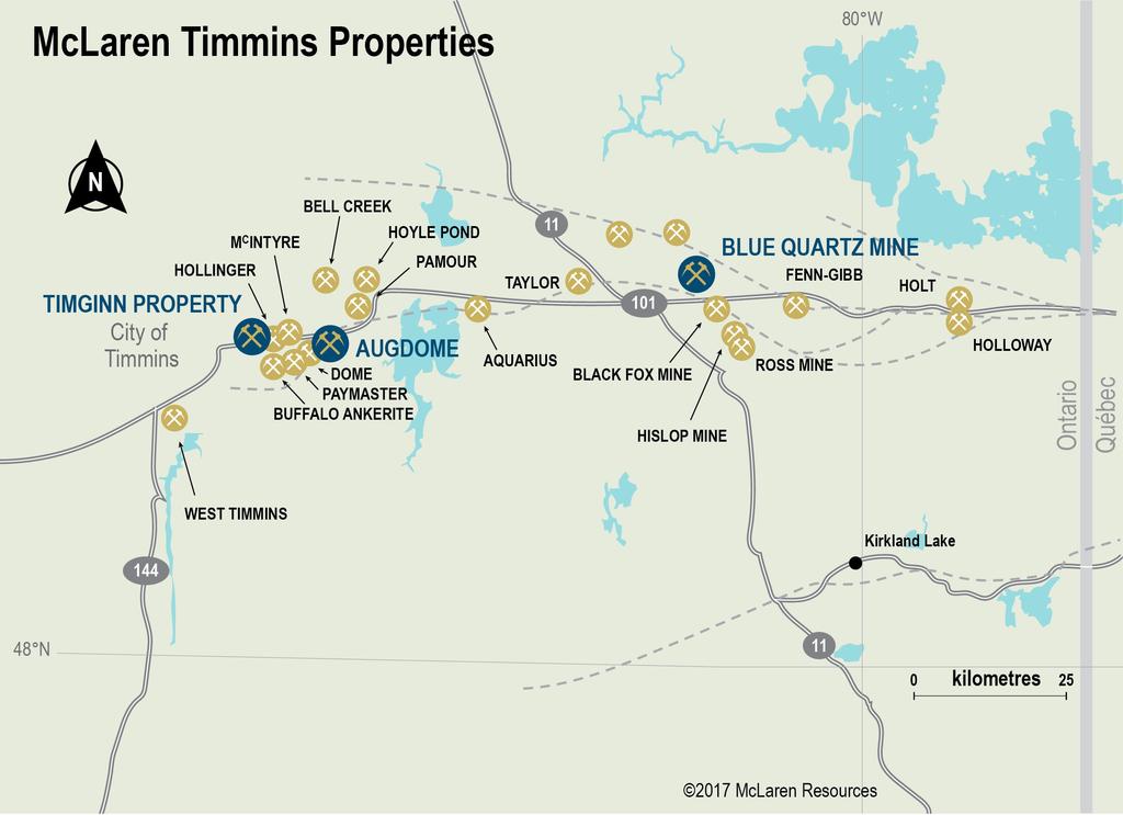 World Class Gold District Blue Quartz Property in East Timmins near operating mines TimGinn Property in