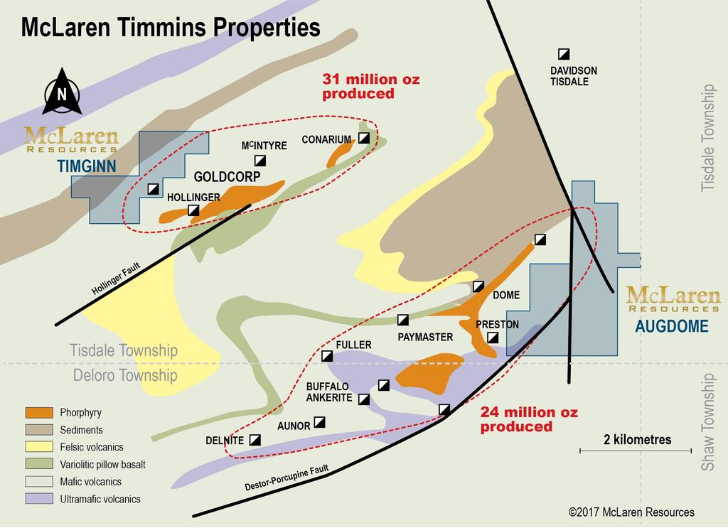 Central Timmins Geology McLaren s property located on the key geological