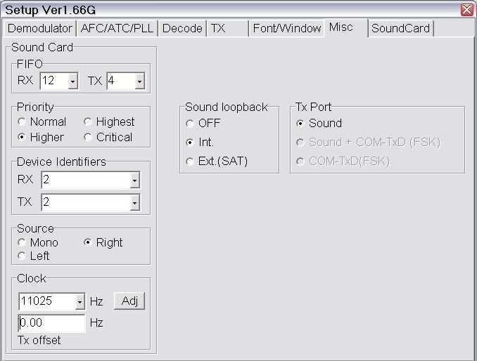 15.Select the Misc Tab 16.Select Source = Left if using the same sound card for both radios 17.Set Tx Port to Sound. 18.Click "OK" to close MMTTY Set-up for Radio 1 19.