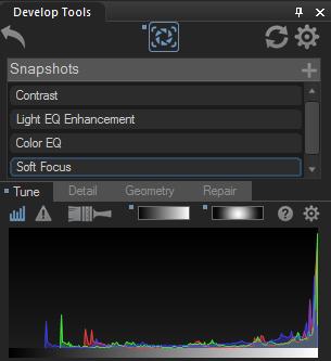 save directly to your image, allowing you to re-enter Develop mode and switch between them, continue editing them, and apply them. To Take a Snapshot: 1.