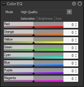 Select High Quality mode or Standard mode from the Color EQ drop-down menu. To adjust colors individually, left-click a color in the image and drag up or down to alter.
