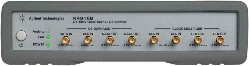 Agilent N4916B Specifications De-emphasis signal converter Data rate 660 Mb/s to 14.2 Gb/s 1 Output format NRZ Pre-cursor 0 to +12.0 db/0.1 db resolution 3 Post-cursor 1 0 to 12.0 db/0.1 db resolution 3 Post-cursor 2 0 to 8.