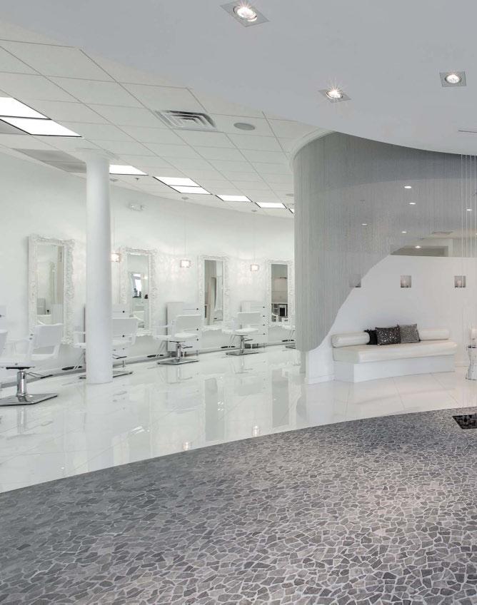 MODERN EXTRAVAGANCE The trendsetting Andrew Stefanou Salon and Spa s use of Random Tile reflects how the design s