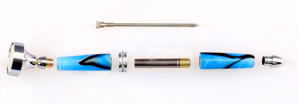 Assembly of the Finished Pen: Mini Cross Style Ink Refill Cap Upper or Top Tube Center Band Transmission Lower or Bottom Tube Tip Now that you have turned and finished the blanks into the upper and