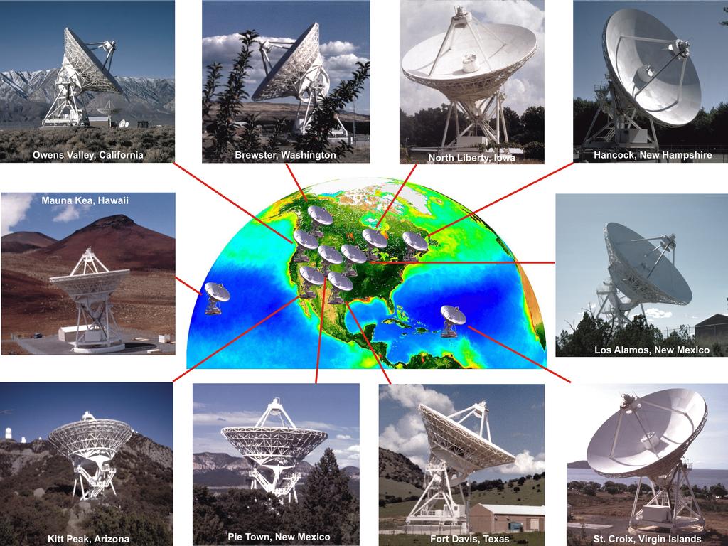 Very-long baseline array (VLBA) NRAO facility of 10 radio-telescopes,