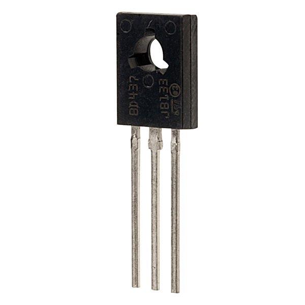 BD437 Typical parameters: Maximum collector current Minimum current gain: C = 4 A h FE = 40 @ C = 2 A 1 2 3 Cost = 30 p Case style = TO-126 Pin identification: 1. Emitter 2. Collector 3.
