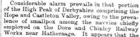 and known cases were taken to the Infectious Hospital at Chapel-en-le-Frith Union Workhouse. Fear of the return of smallpox to Castleton. Cheshire Observer 7 th January 1893.