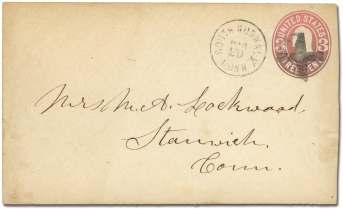U.S. Fancy Cancels: Letters Letters 6155 Cog wheel on War Dept., 1873, 10 rose, cen - tered to bot tom; tiny tear, VG. Scott O88.