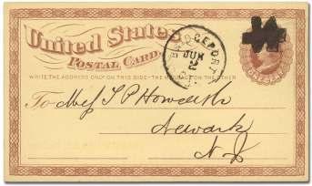 U.S. Fancy Cancels: Letters 6193 Bridge port CT, Small Re versed "N" with Bar, 1 postal card cancelled by fancy can cel with