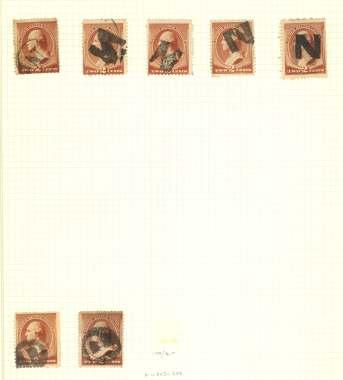U.S. Fancy Cancels: New York Foreign Mail Cancels New York Foreign Mail Cancels 6241 NYFM can cel on 1870, 2 red brown; light cor ner crease, oth er wise F-VF. Scott 146. Weiss TR-C7.