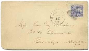.................. $90 6364 Guilford CT, Solid Heart, 3 tied by fancy can cel with Guilford CT cds, on cover ad dressed to Brook lyn NY, edge flaws, F-VF.