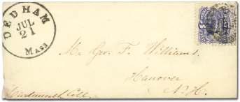 U.S. Fancy Cancels: Postal Markings 6436 Buf falo NY, 2 30 PM Mail on 1869, 3 ul tra ma - rine, on cover ad dressed to New York City, VF. Scott 114.