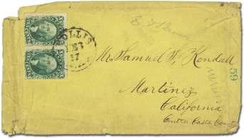 U.S. Postal History by Issue: 1845-1869 Issues 6607 1857, 3 dull red, type IV (26A), 3 tied by cir cle grid with "Phil