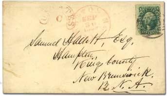 ...... $100 6610 1859, 10 green, type V (35), 10 tied by Boston "Paid" grid with red "Boston Ms 10 cts/sep/30/1862" cds