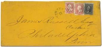 U.S. Postal History by Issue: 1845-1869 Issues 6619 1861, 10 yel low green (two) and 1 blue (68, 63), tied by
