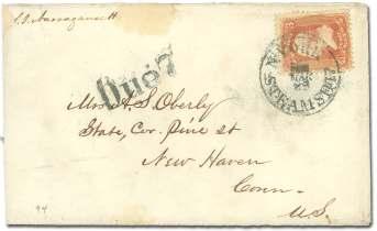 Lon don Eng land, red Lon don re ceiver, stamp with faulty up per left cor ner, F-VF......... $90 6632 1867, 3 red, F.