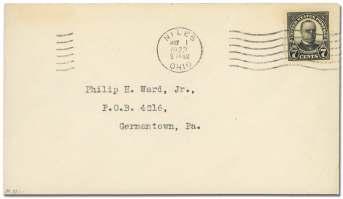 by May 1, 1923 Niles, Ohio wavy line first day can cel, VF-XF. Scott $275.