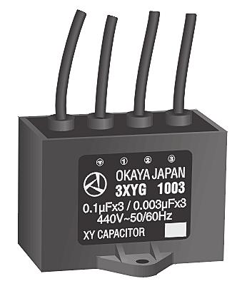 NOISE SUPPRESSION CAPACITORS 3XYG Series 440 VAC Fax Back Document #1110 3XYG SERIES 3-Phase (3) capacitor network Rated Voltage: 440VAC Two Lead Styles Bare Wire or Insulated Lead Compliment to RAV